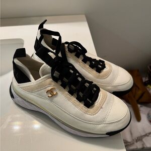 CHANEL Women's Cream and Black Sneakers